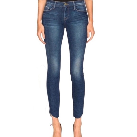 FRAME Le Skinny de Jeanne Jeans Curved Frayed Hem - Picture 1 of 14